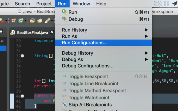 The menu bar to find Run，Then select the run option
