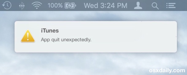 Crash reports appear in the notification center of