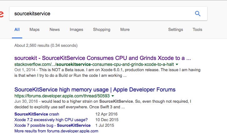 遇到 SourceKitService 大量占用 CPU 和内存的人不在少数