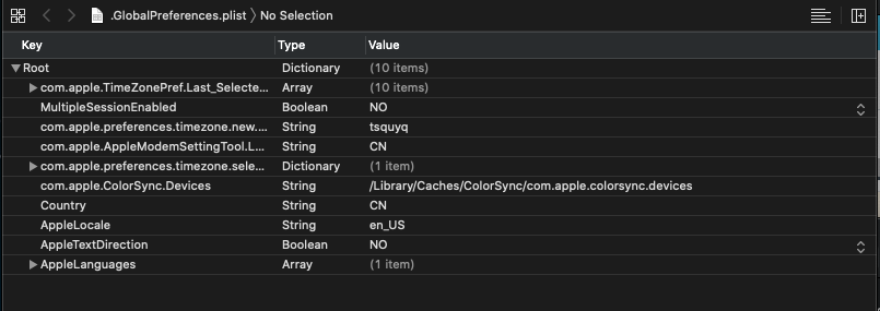 macOS uses a dedicated field to store country codes