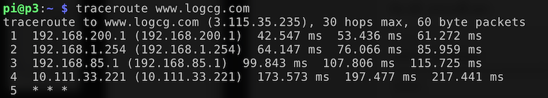 traceroute shows the device connect to internet through 200.x network